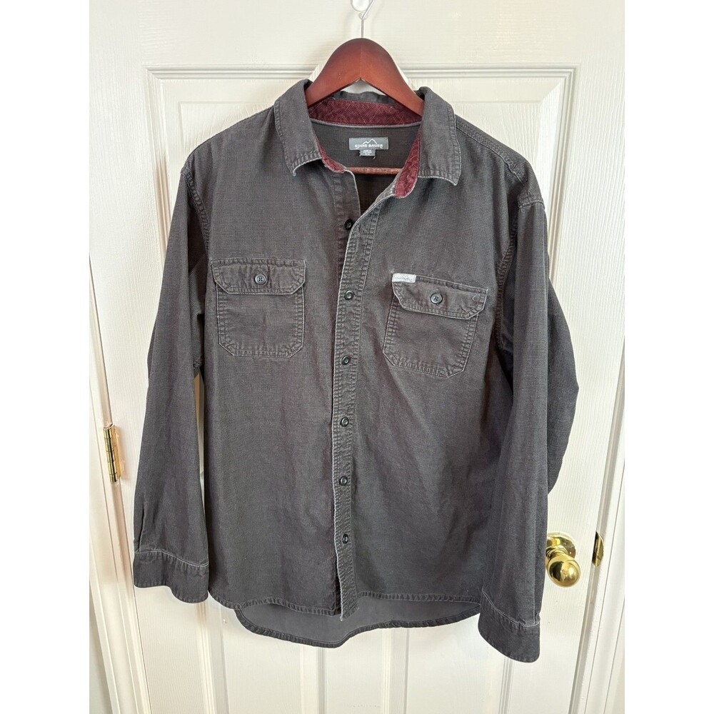 Eddie Bauer Waffle Knit Brown Shacket Camp Shirt Fall Button Down - 442